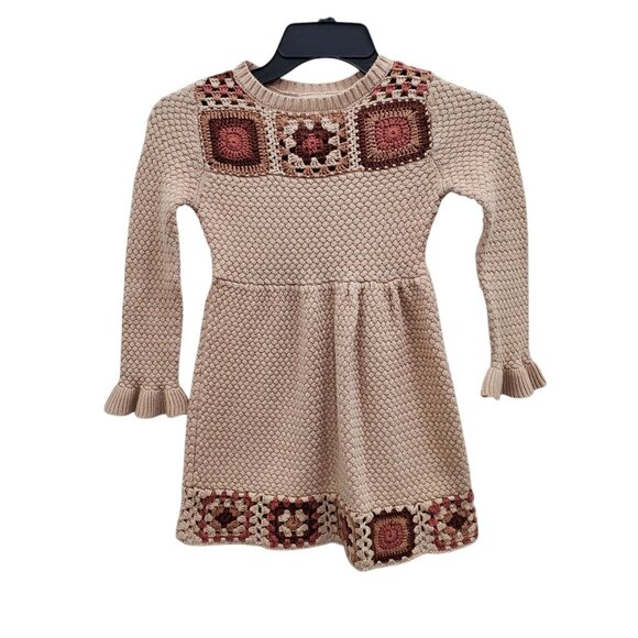 Derek Heart Girl's‎ Tan Retro 1970s Crocheted Knit Cottagecore Sweater Tunic 6X - Picture 1 of 8